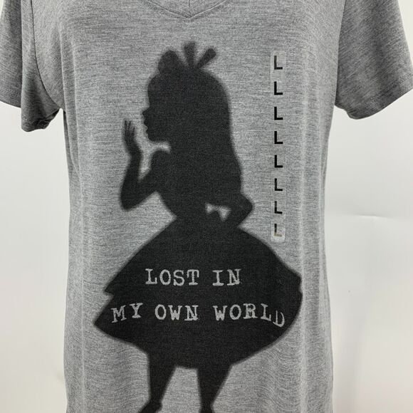 Disney Alice in Wonderland Shirt Women L Large V Neck Lost In My Own World Tee - Picture 3 of 11